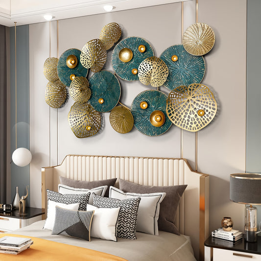 Boho Style Metal Wall Art, 3D Floral Sculpture, Self-Adhesive Glitter Flower Wall Decor, Reusable Multi-Surface Leaf Pattern, Shimmery Finish, with No Battery Required for Living Room, Bedroom, Kitchen
