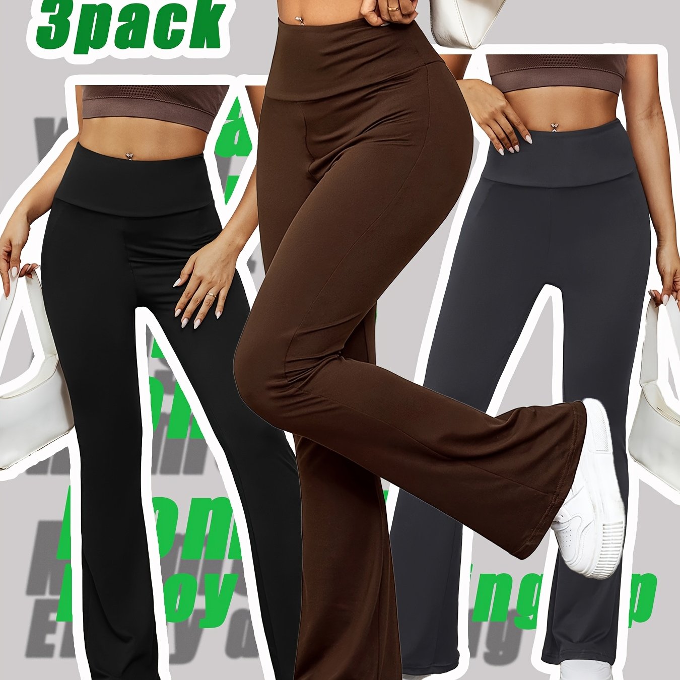3pcs Women's Pants Set, High-Waist Shaping Butt Lifter, Black|Brown|Gray Mix, Quick-Dry Breathable, Seamless Non-Restrictive Fit for Daily Wear,, Outdoor Leisure, Home & Business Casual