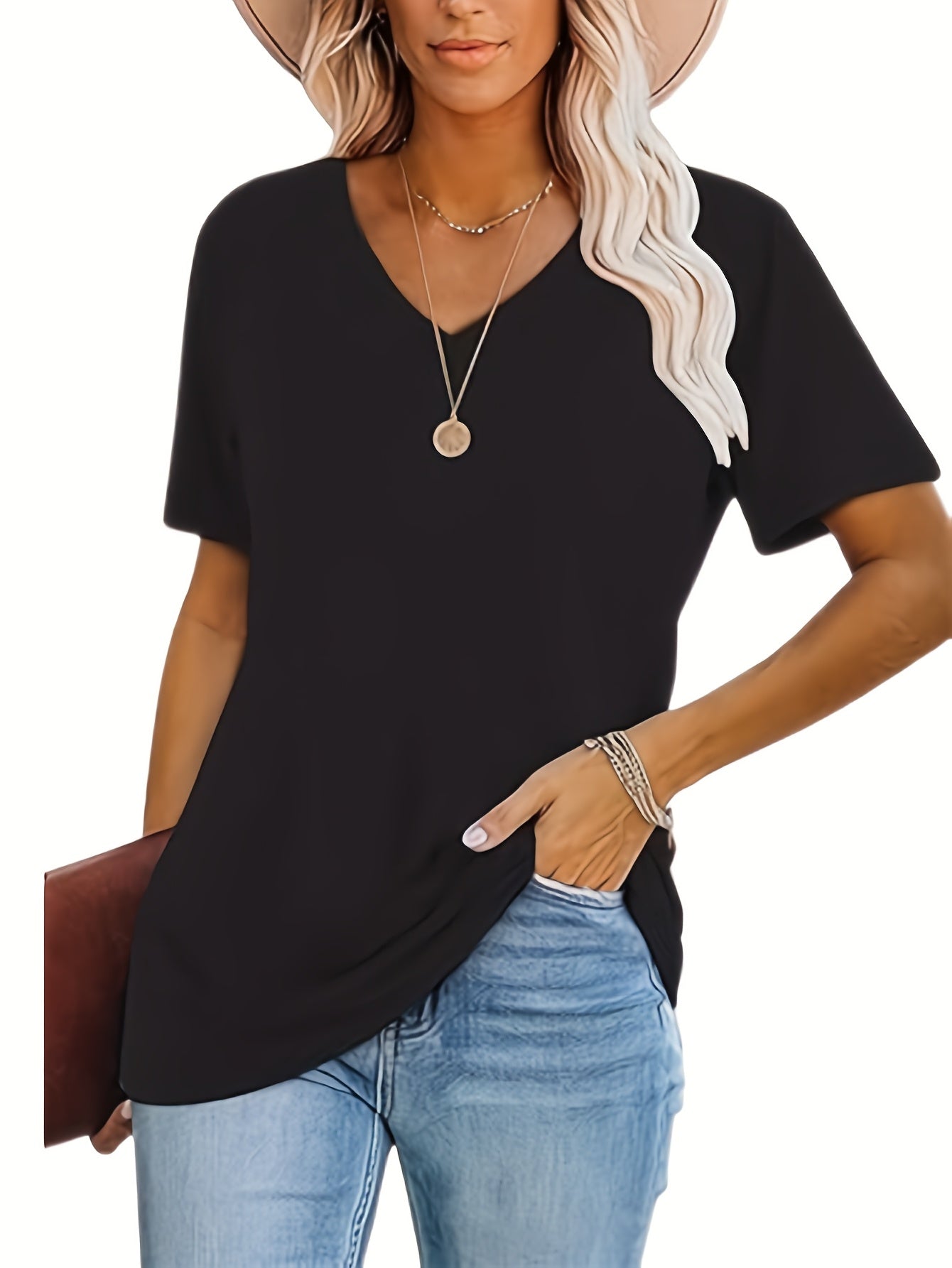 2025 European and American Fashion Casual Loose Print V-Neck T-Shirt Three-Piece Set