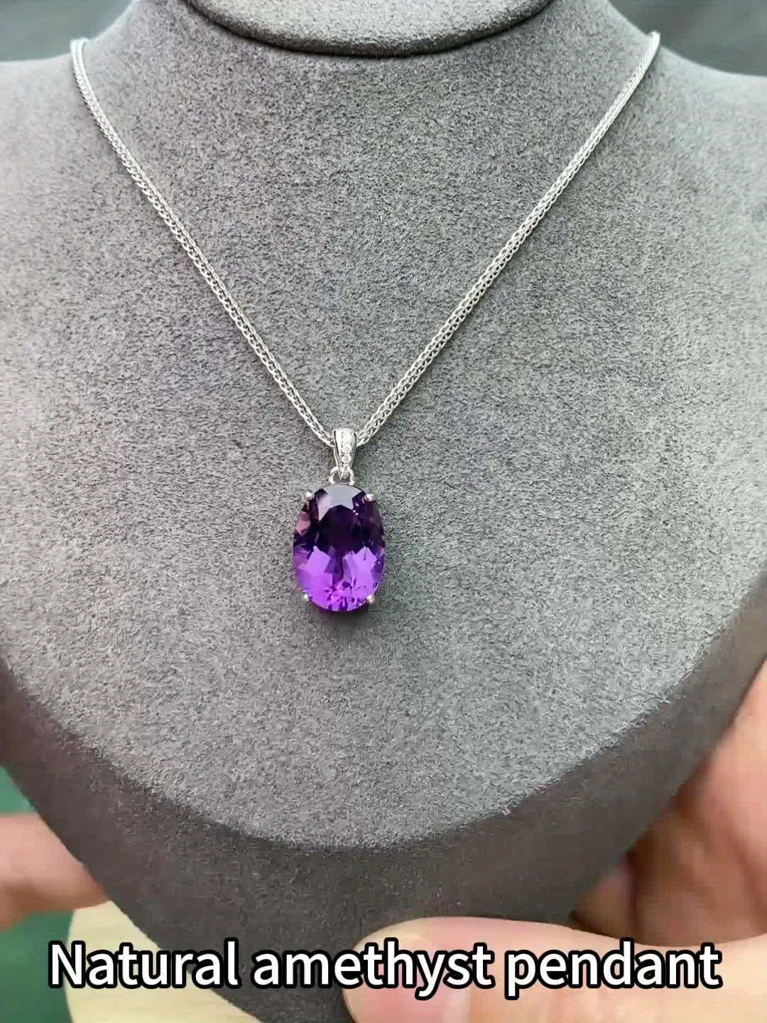 925 Silvery Natural Amethyst Pendant, with 925 Silvery Necklace, Suitable for Women, Simple and Elegant, Exquisite and Fashionable Necklace, Elegant, Temperament, High-end, Holiday Gift, Valentine'S Day Gift, Mother'S Day Gif