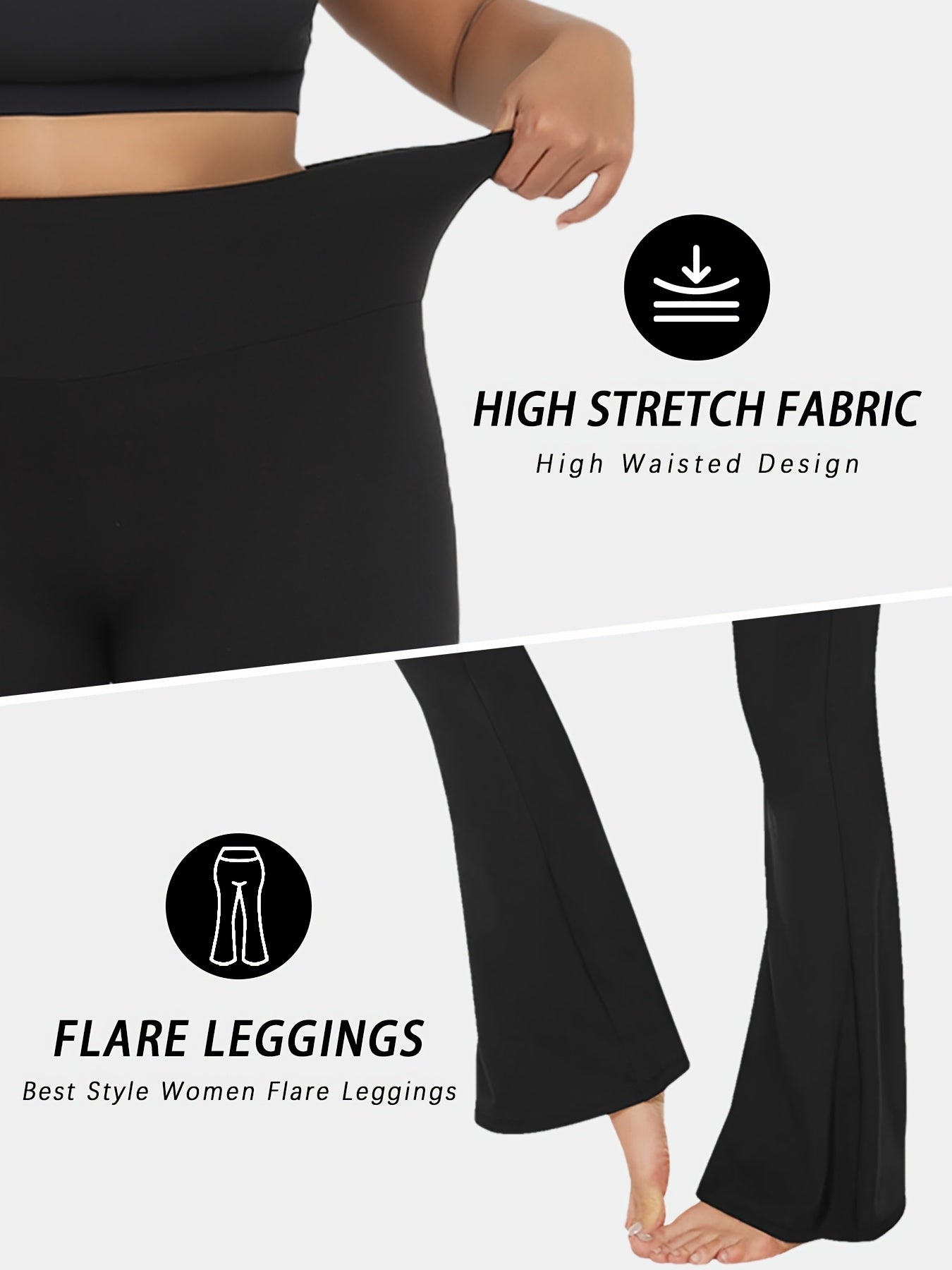 5pcs Women's Ultra-Soft High-Waist Flare Leggings - Tummy Control, Stretchy Bootcut Pants for Cycling & Sports, Available in 2 Colors