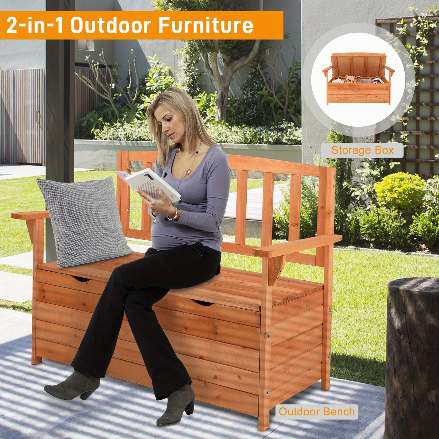 Jumbo 44" Heavy-Duty Outdoor Storage Chest with Backrest & Armrests - Patio, Poolside, Garden Seat Organizer - High Quality, 440lb Weight Capacity - Sturdy Construction for Indoor/Outdoor Use - Easy Assembly - N002, Poolside