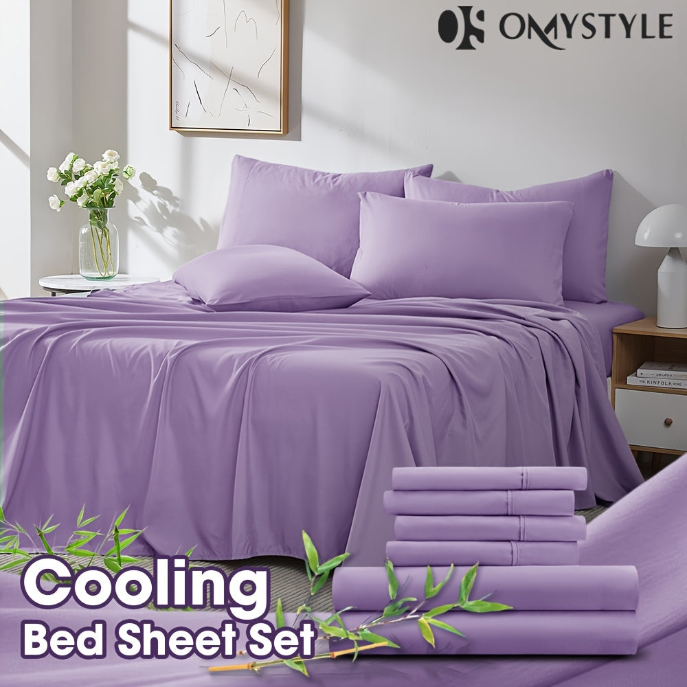 2000TC Summer Cooling Lavender Bed Sheets Set, Bamboo Bedding Set, Ultra-Soft And Breathable for Summer Comfort - Includes Flat Sheet, Fitted Sheet And 2 Pillowcases, Hot Weather Sleep, Minimalist Bedset, High Thread Count Sh