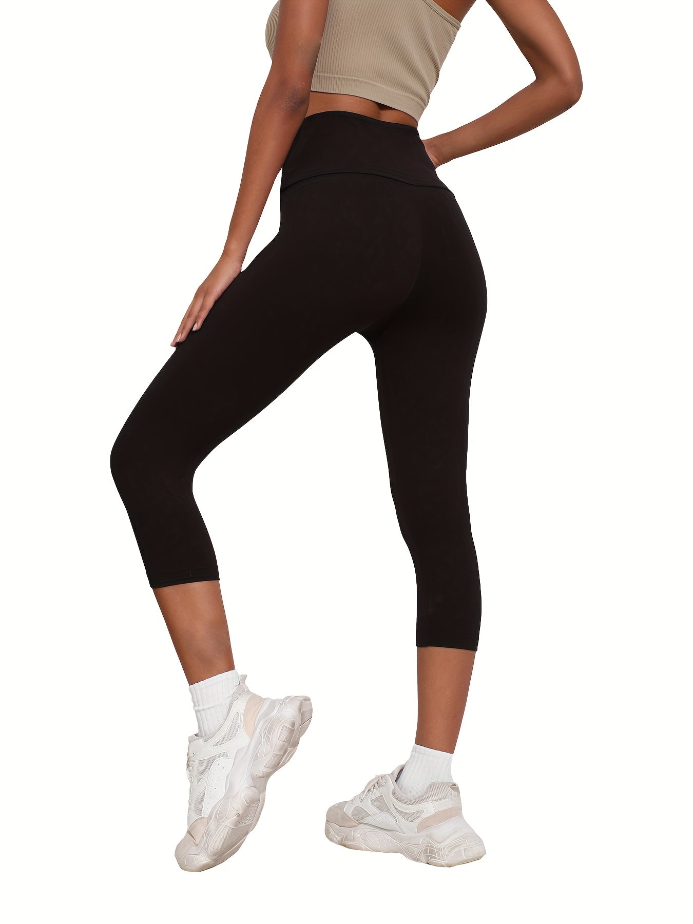 3-Pack Women's High Waisted Tummy Control Yoga Capri Pants - Super Soft Non-See Through Workout Leggings, High-Elasticity Machine Washable Solid Color for Running, Gym & Casual Wear (Spring/Summer/Fall)