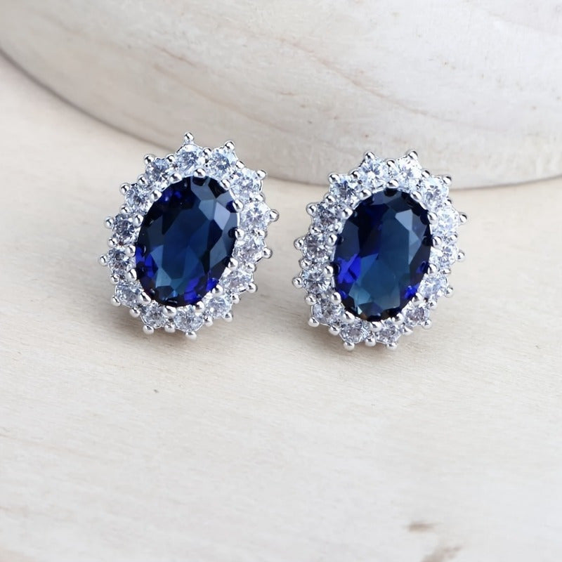 5pcs/ set Blue Copper Inlaid Synthetic Zirconia Women's Earrings + Adjustable Open Ring + Necklace + Bracelet Wedding Jewelry Set, Classic and Elegant Valentine's Day and Mother's Day Gift