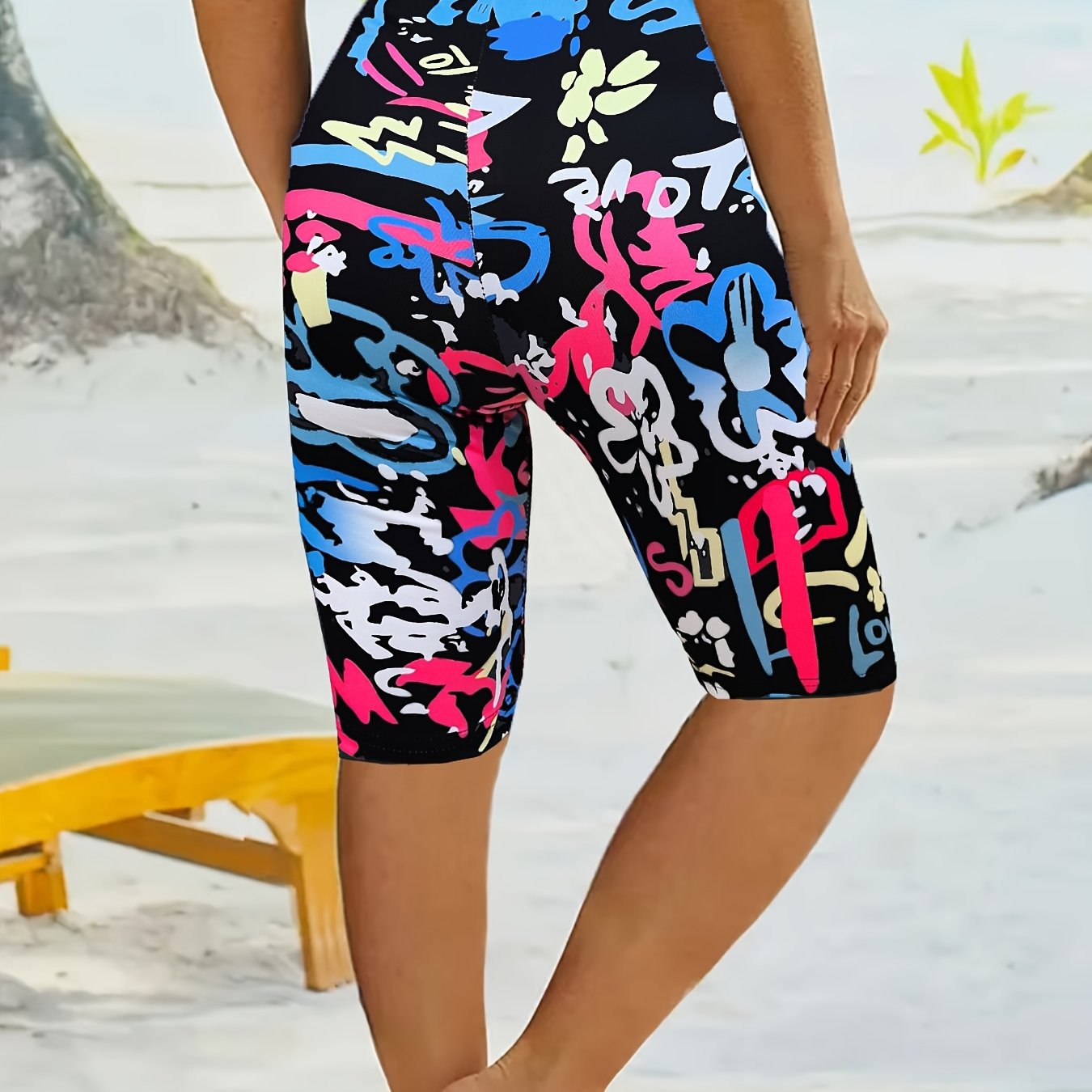Vibrant Floral Print High-Elasticity Yoga & Pilates Leggings - Stretchy, Comfortable Fitness Shorts for Dance & Casual Wear, Dance Wear|Vibrant Leggings|Stretchy Fabri