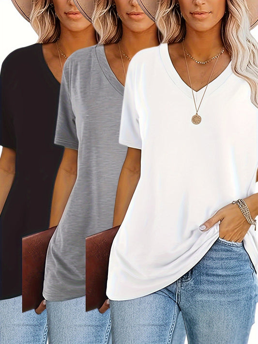 2025 European and American fashion casual loose printed V-neck T-shirt three-piece set