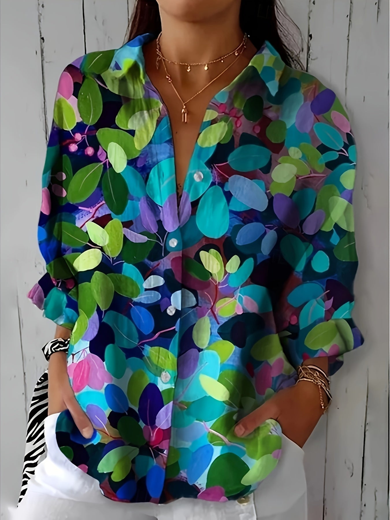 Autumn And Winter Women'S Shirt Floral Casual Long-Sleeved Lapel Tops for Daily Festivals, Elegant And Comfortable to Wear with Button Prints for Autumn And Winter, Autumn And Winter Women'S Clothing