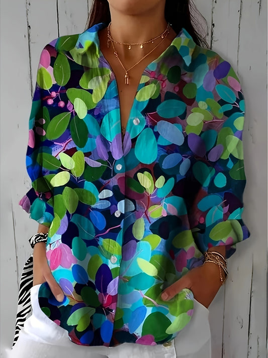 Autumn And Winter Women'S Shirt Floral Casual Long-Sleeved Lapel Tops for Daily Festivals, Elegant And Comfortable to Wear with Button Prints for Autumn And Winter, Autumn And Winter Women'S Clothing