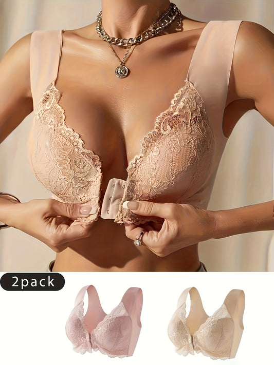Two-Pack Front-Opening Sexy Lace-Up Women's Underwear Enhanced Version
