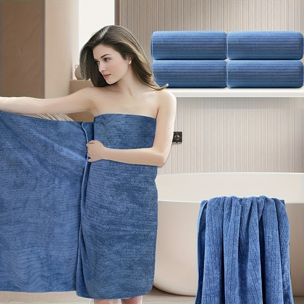 4pcs Shower Towels (Oversized) - Extra-Large Size, Microfiber Material, Soft & Fluffy + Highly Absorbent & Quick-Drying, Suitable for Bathroom/ Hotel/ Spa Use