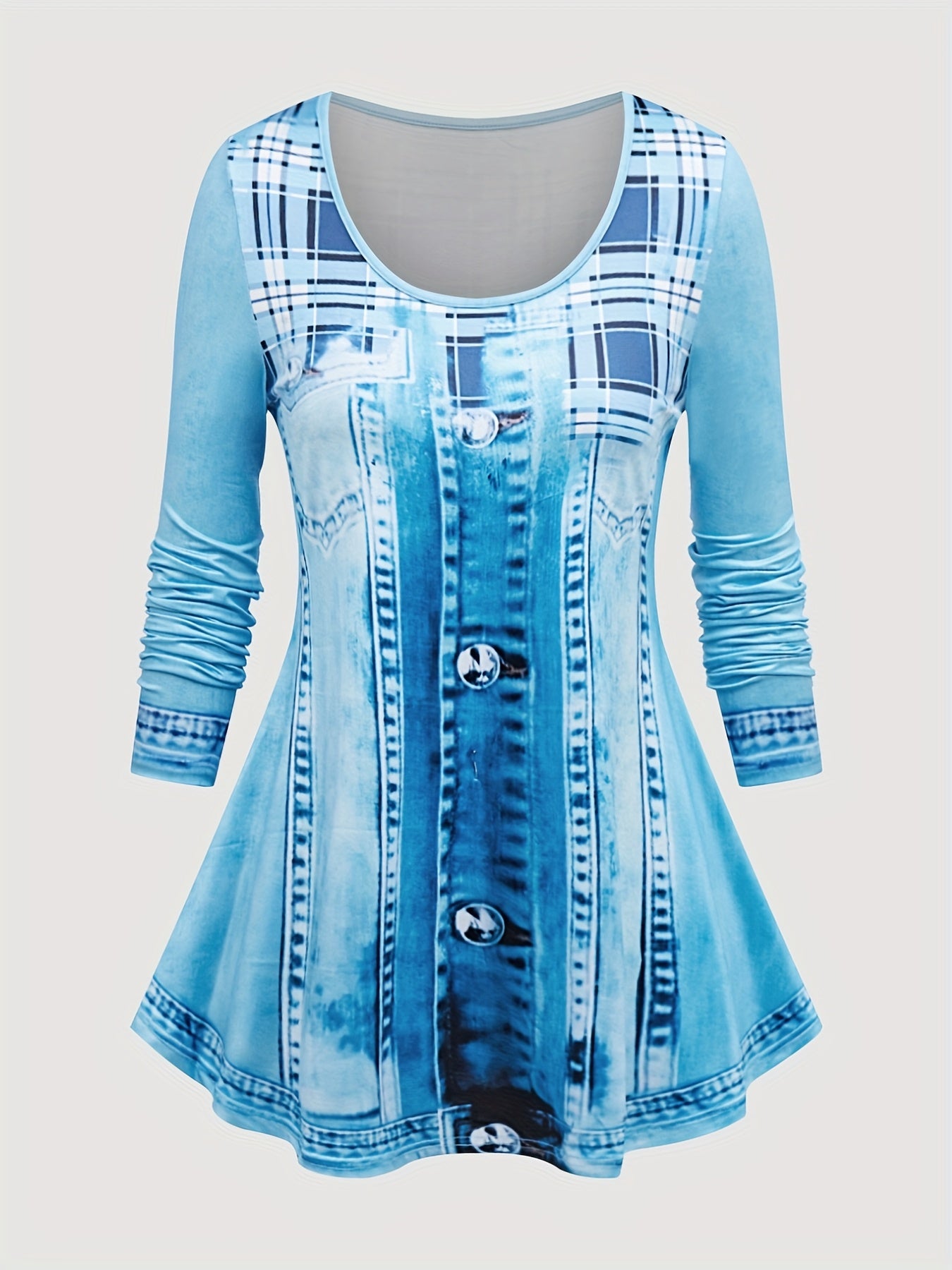 Casual Imitation Denim Print Two-piece, Short Sleeve Crew Neck T-shirt & Leggings Outfits, Women'S Clothing