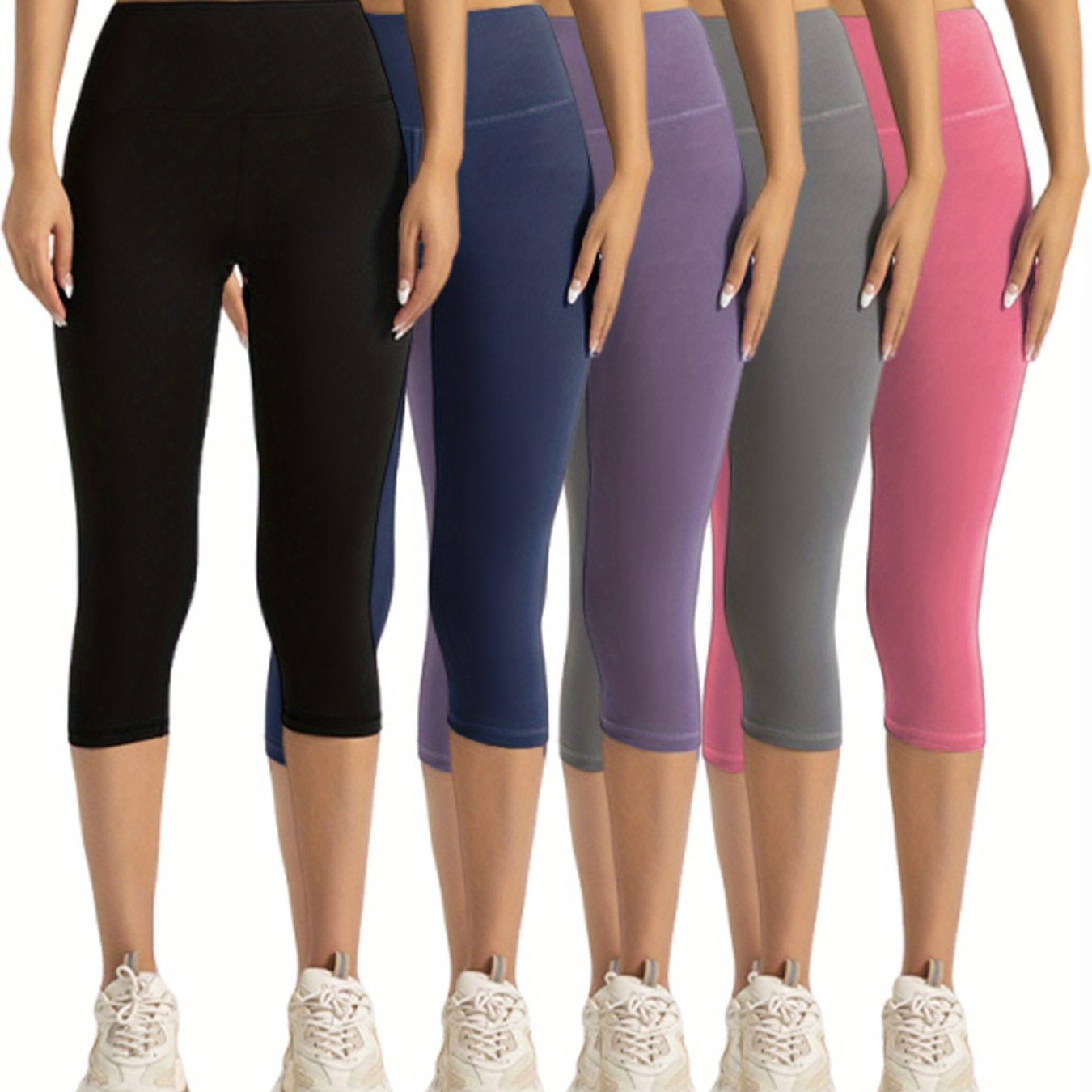 [Cloud-like Capri Pants] 5pcs Women's Capri Athletic Pants | Cloud-like Bare Light Beige Feel, 4-Way Stretch, Breathable, All-purpose for Yoga Running