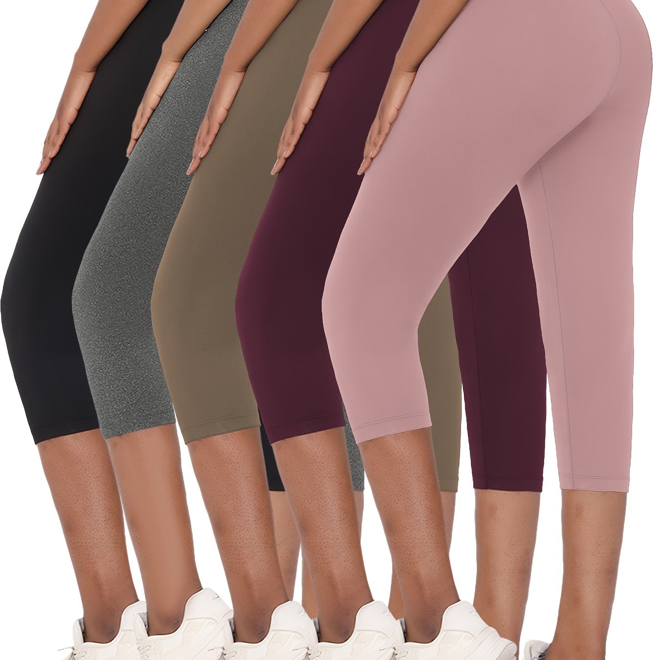 5pcs Women's Super Soft Capri Leggings - High Stretch, Non-See-Through Athletic Pants for Yoga & Running