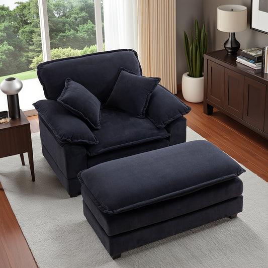 46.9 Inch Velvet Single Sofa with 2 Folding Pillows And An Ottoman, Comfort Sofa - Living Room Apartment Deep Seating Sofa, Upholstered Recliners