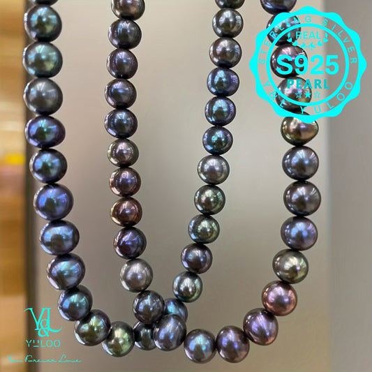 Round Black Seawater Pearls Choker Necklace 925 Silver 16+2inch/18+2inch. Gifts For Mom, Wife, Anniversary, Mother'S Day, Birthday, Christmas, Valentine'S Day