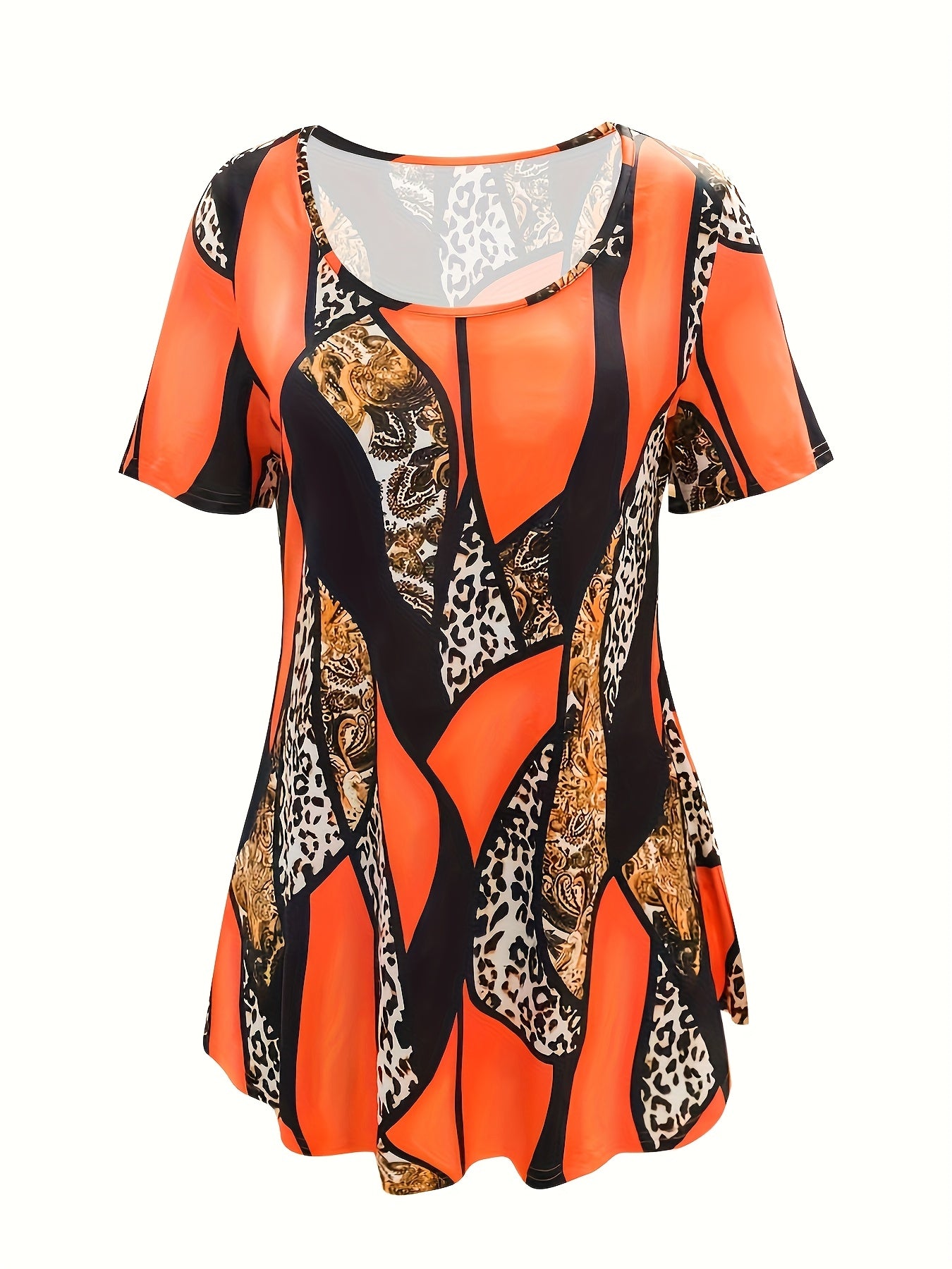 Floral Printed Short-sleeved T-shirt And Women's Seven-eighths Trousers Casual Two-piece Set.