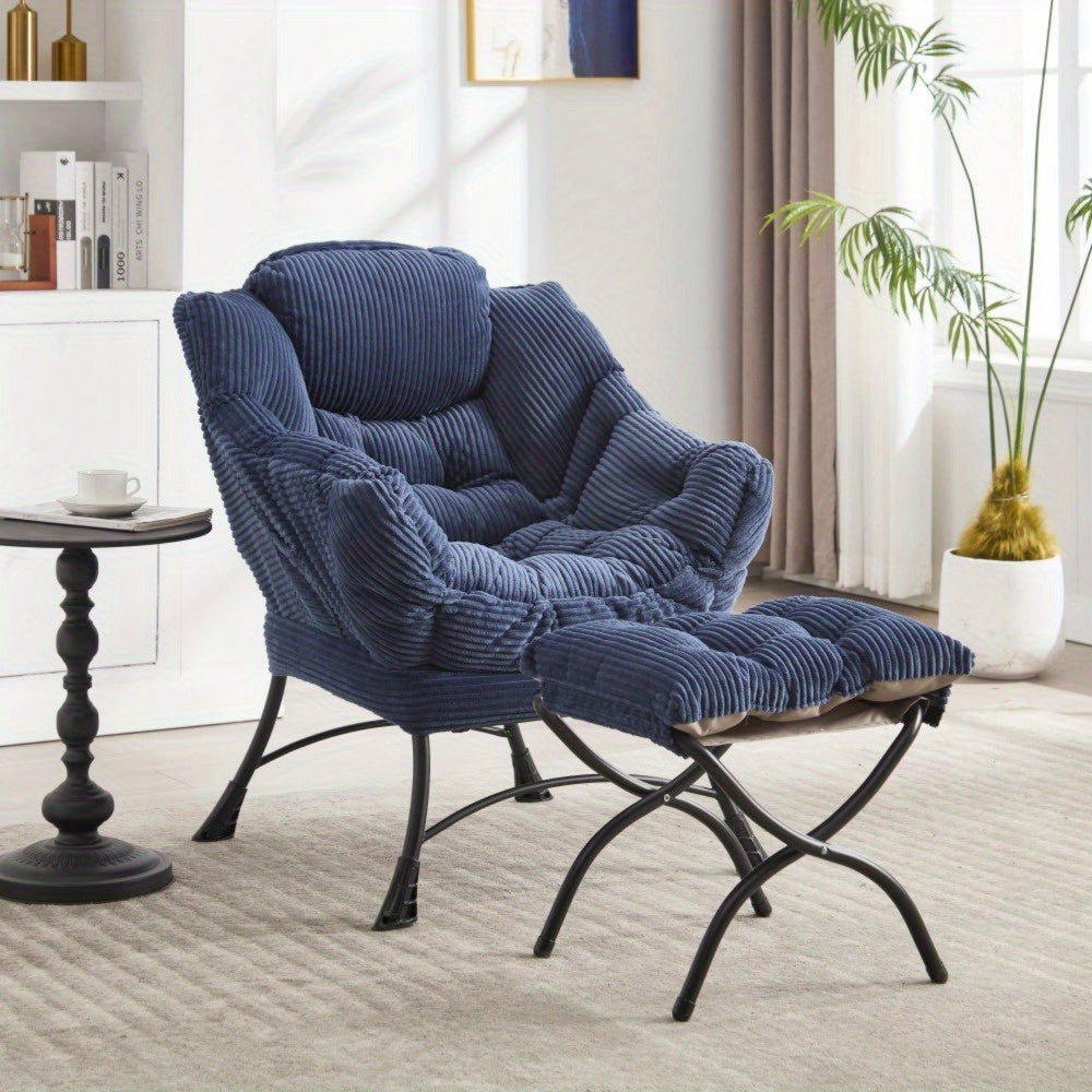 Modern Lazy Chair with Ottoman, Upholstered Lounge Accent Chair with Armrests and Side Pocket, Leisure Sofa Reading Chair with Footrest for Small Space, Corner Chair