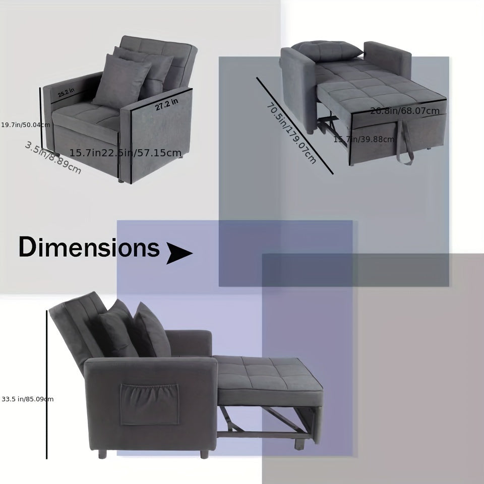 Sofa Bed Chair 3-in-1 Convertible Chair Bed, Lounger Sleeper Chair, Single Recliner For Small Space With Adjustable Backrest