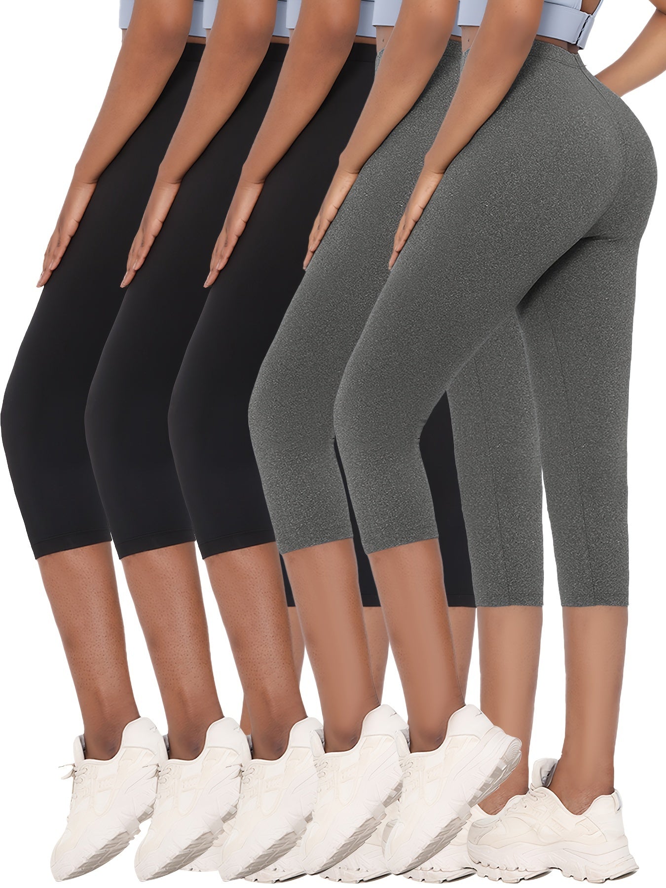 5pcs Women's Super Soft Capri Leggings - High Stretch, Non-See-Through Athletic Pants for Yoga & Running