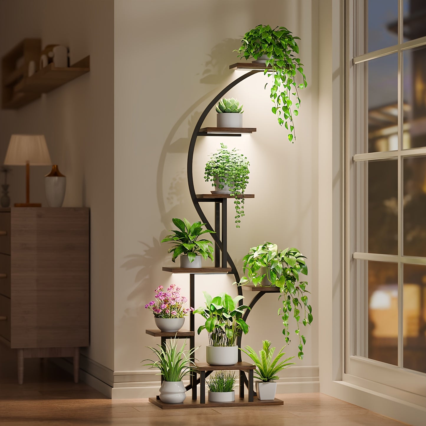 Plant Stand Indoor With Grow Light, 8 Tiered Metal Plant Shelf Indoor, 65'' Tall Plant Stands For Indoor Plants Multiple, Flower Stands For Indoor Plants Living Room, Patio, Balcony 1 Pack