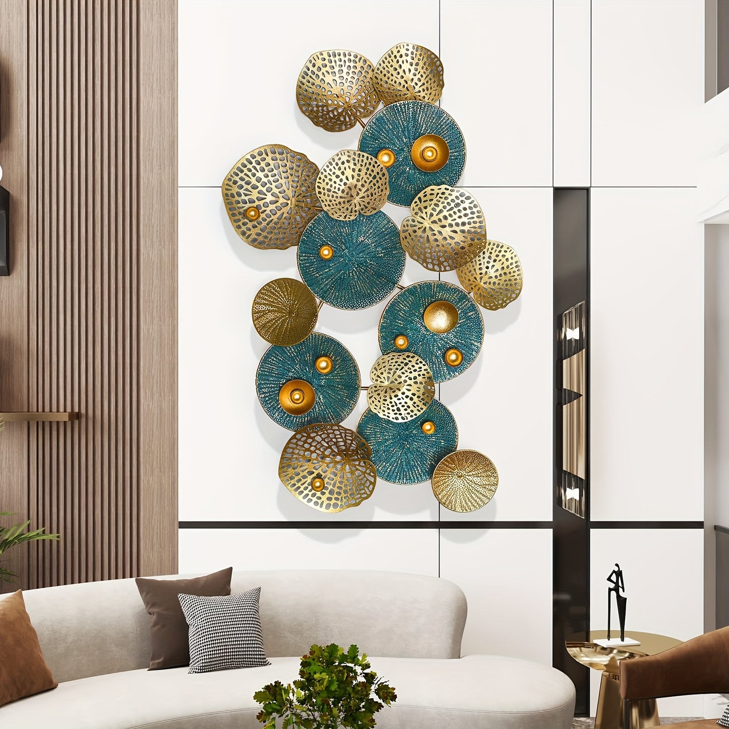 Boho Style Metal Wall Art, 3D Floral Sculpture, Self-Adhesive Glitter Flower Wall Decor, Reusable Multi-Surface Leaf Pattern, Shimmery Finish, with No Battery Required for Living Room, Bedroom, Kitchen