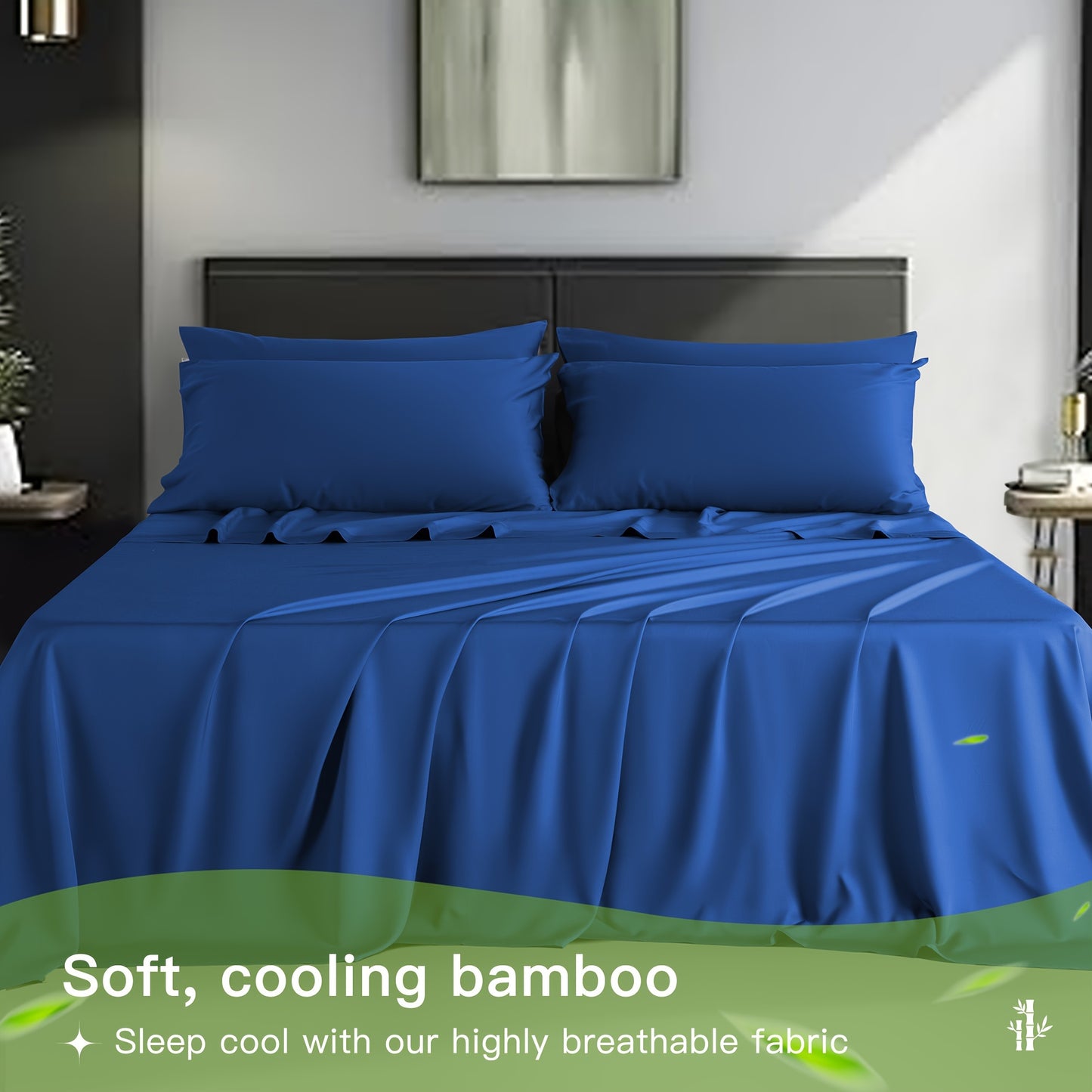 LBRO2M 4/6pcs Bamboo Bed Sheets Set, Luxury Silky Breathable Sheet Set, Ultra Soft Sheet for Hot Sleepers, 16" Deep Pocket, California King/King/Queen/Full