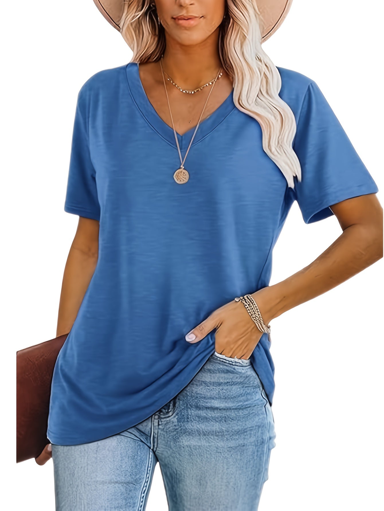 [Soft T-Shirts] 3pcs Soft Breathable Women's Casual V-Neck T-Shirts | Relaxed Fit Short Sleeve Tops in Black/White/Grey, Machine Washable, Versatile Casual Attire, Allseason Apparel, Minimalist Fashion, Comfortable Clothing