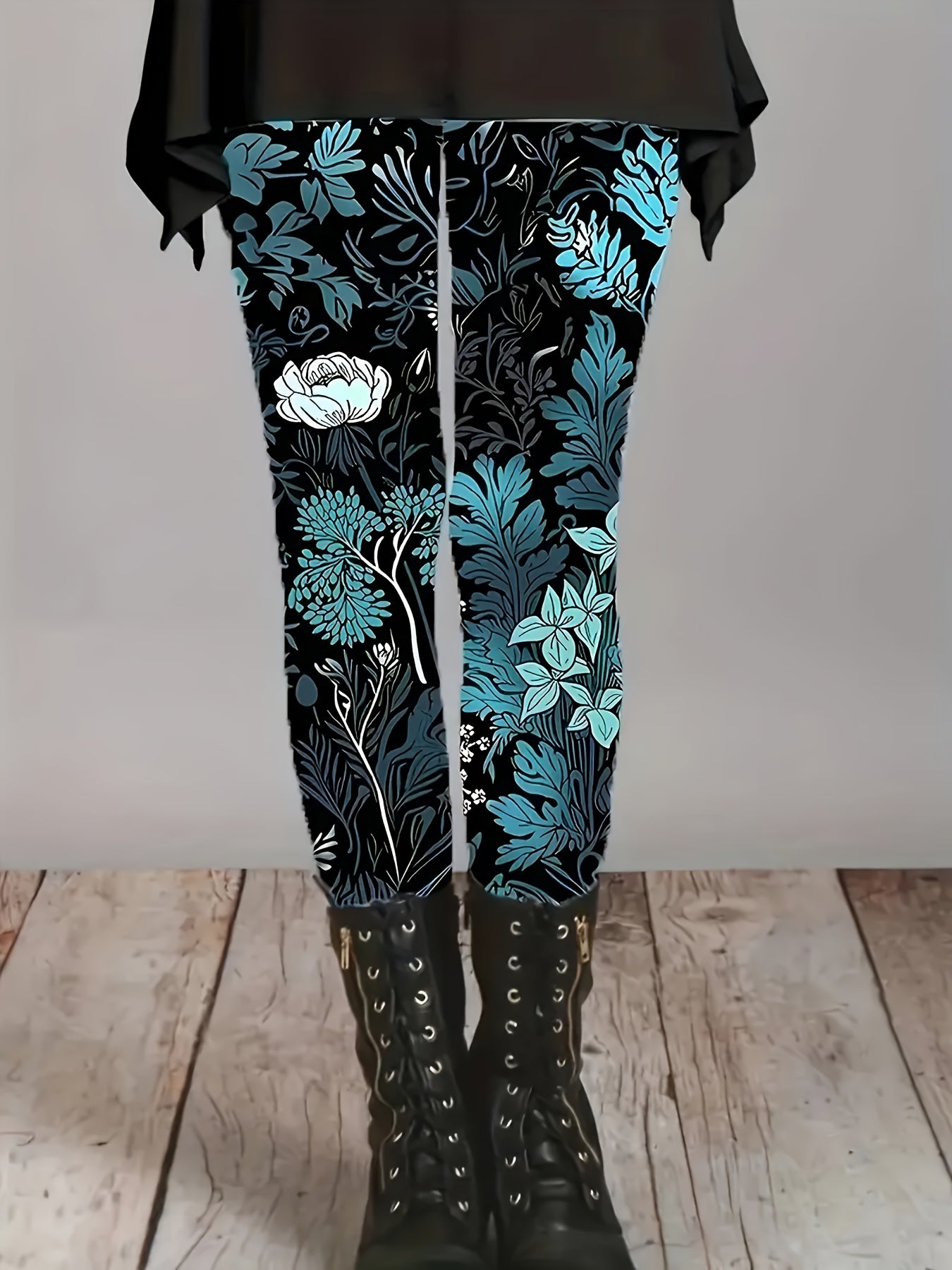 Women'S Plus-Size Floral Print Leggings with Random Patterns