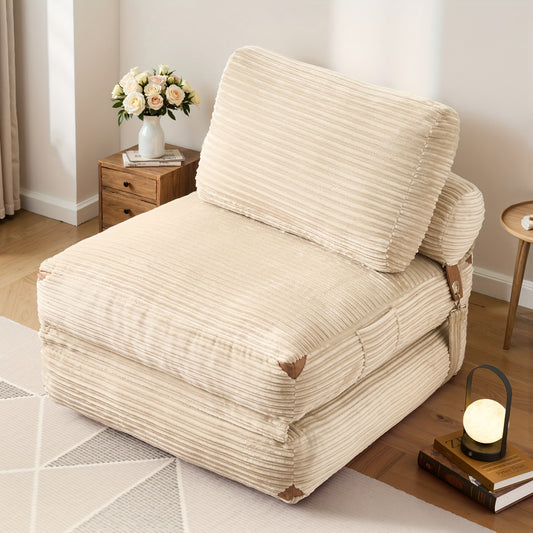 36", 83" Sleeper Couch No Assembly Required, Corduroy Convertible Chair Bed/ Single Folding Sofa Bed With Pillow, Space-Saving Sleeper For Small Bedrooms, Versatile Seating/Minimalist Interior Decor/Upholstery (Use Against Th