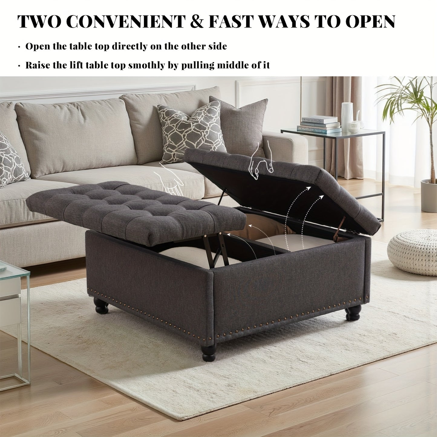 Large Square Storage Ottoman Bench, Square Tufted Upholstered Coffee Table Ottoman With Storage, Toy Box, Ottoman For Living Room, Oversized Storage Bench, Bedroom Ottoman, Entryway, Coffee Table For Living Room