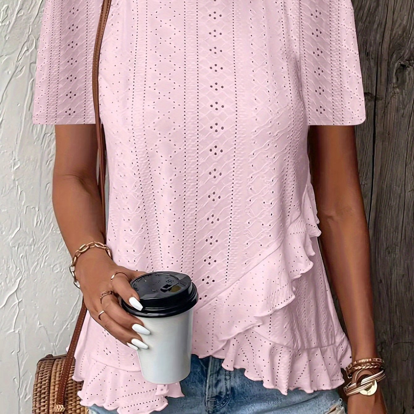 SINHOON Women'S Summer Casual Short Sleeve Solid Color Round Neck T-Shirt With Asymmetrical Hem