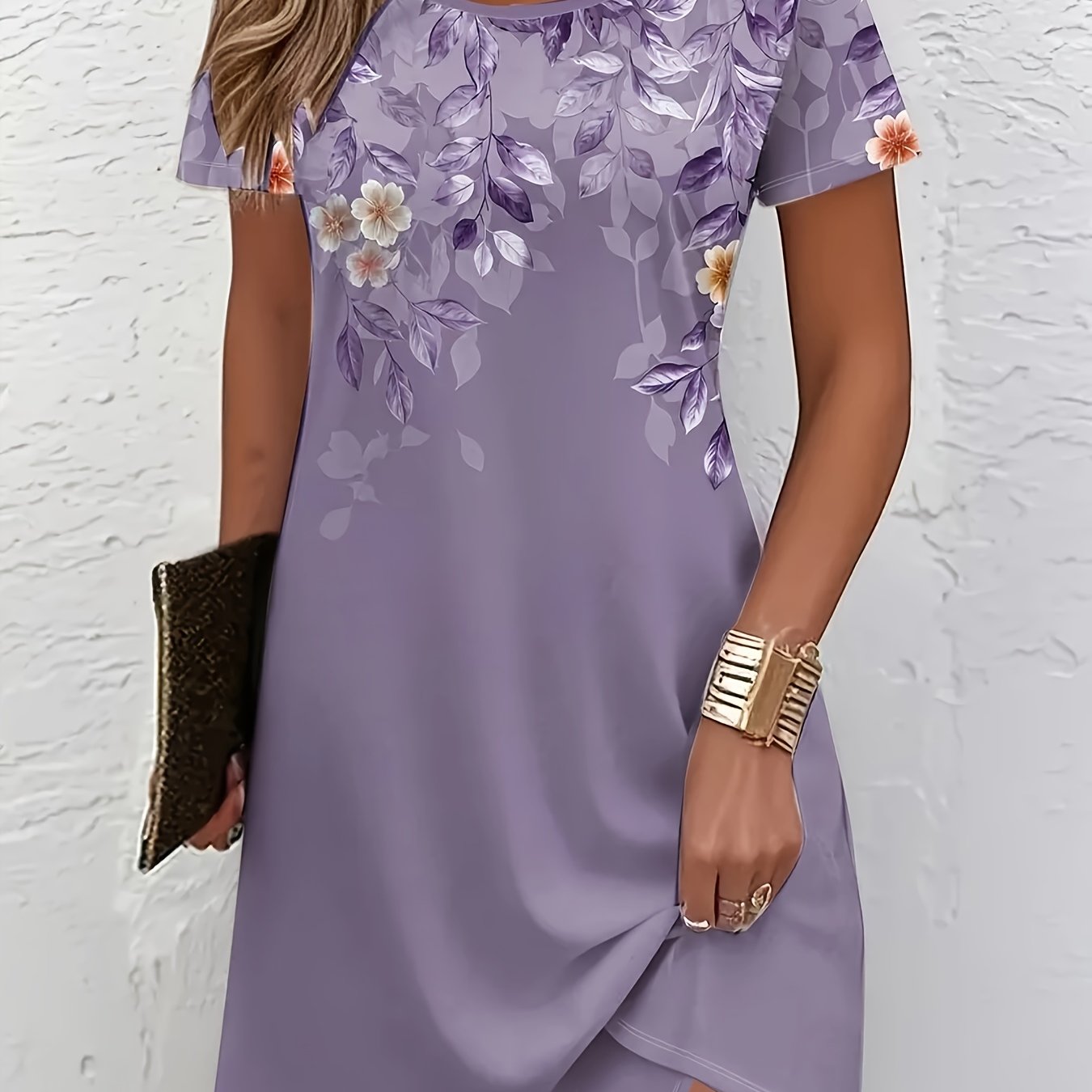 Women's Elegant Floral Print A-Line Midi Dress - Short Sleeve, Round Neck, Lightweight Polyester, Perfect for Spring/Summer Vacations, Beachwear Ready, Beach Dress, Attractive Skirts for Women, Summer Clothing Promotion for L