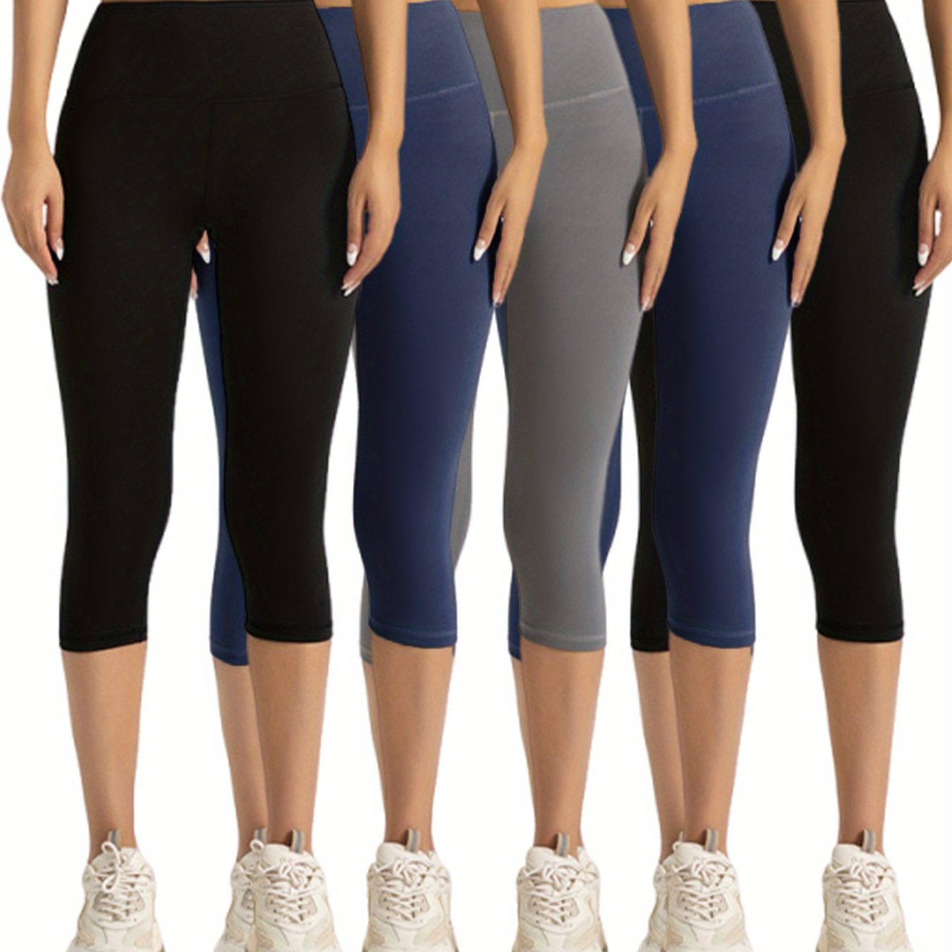 [Cloud-like Capri Pants] 5pcs Women's Capri Athletic Pants | Cloud-like Bare Light Beige Feel, 4-Way Stretch, Breathable, All-purpose for Yoga Running