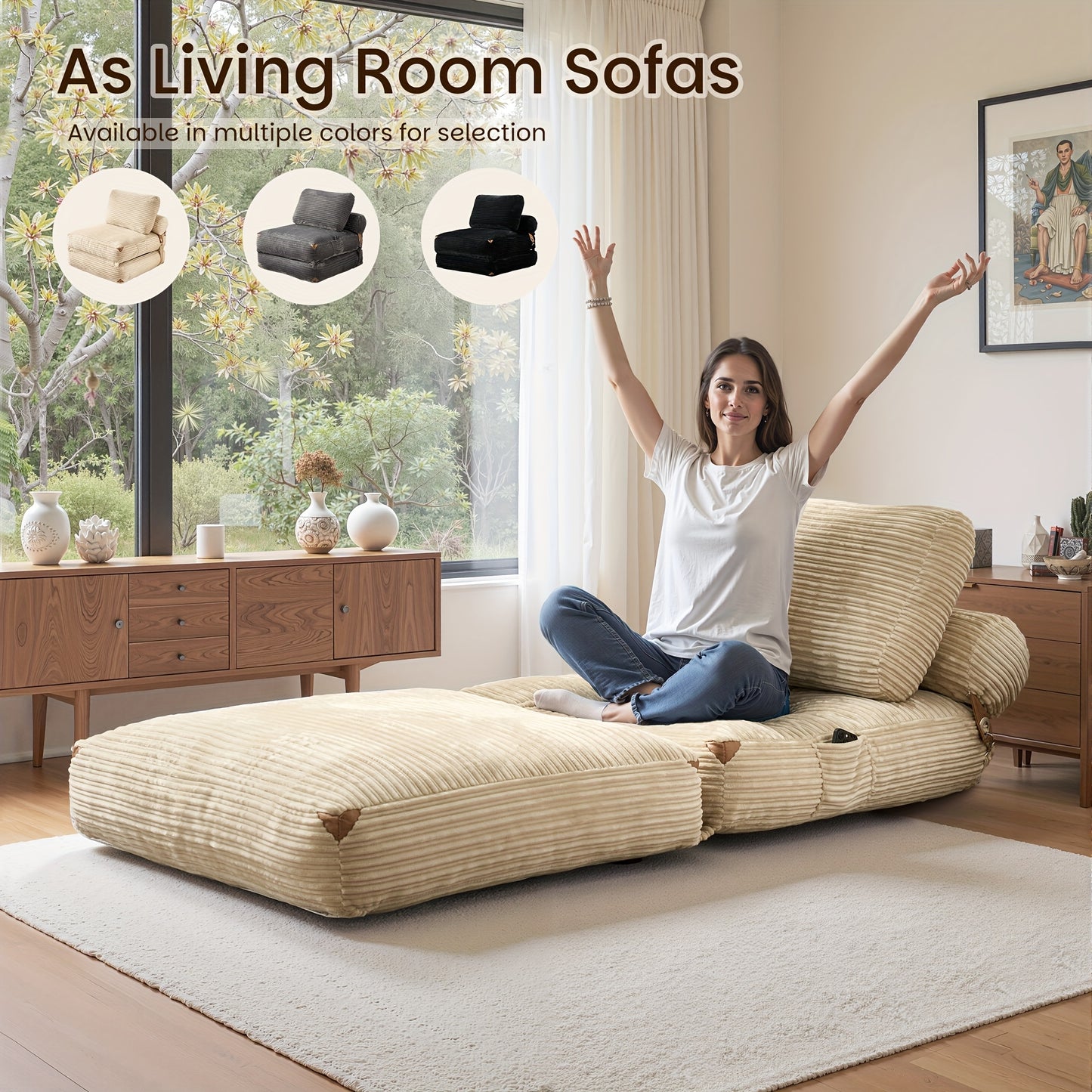 36", 83" Sleeper Couch No Assembly Required, Corduroy Convertible Chair Bed/ Single Folding Sofa Bed With Pillow, Space-Saving Sleeper For Small Bedrooms, Versatile Seating/Minimalist Interior Decor/Upholstery (Use Against Th