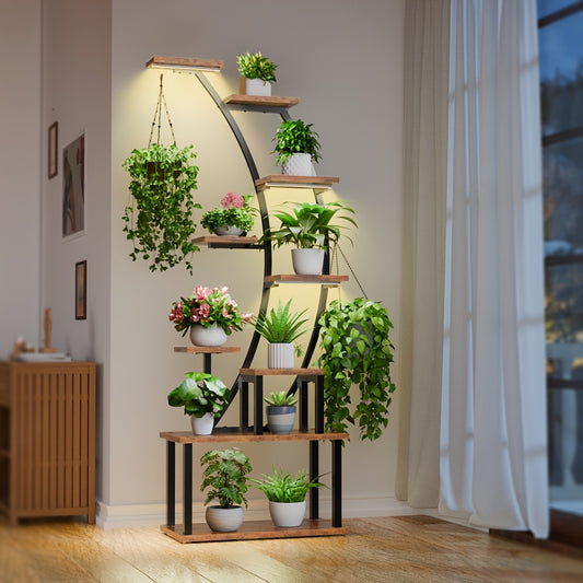 Plant Stand Indoor With Grow Lights, 9 Tiered Metal Plant Shelf, 63" Tall Plant Stand For Indoor Plants Multiple, Large Plant Rack Display Shelves, Corner Plant Holder For Living Room, Patio