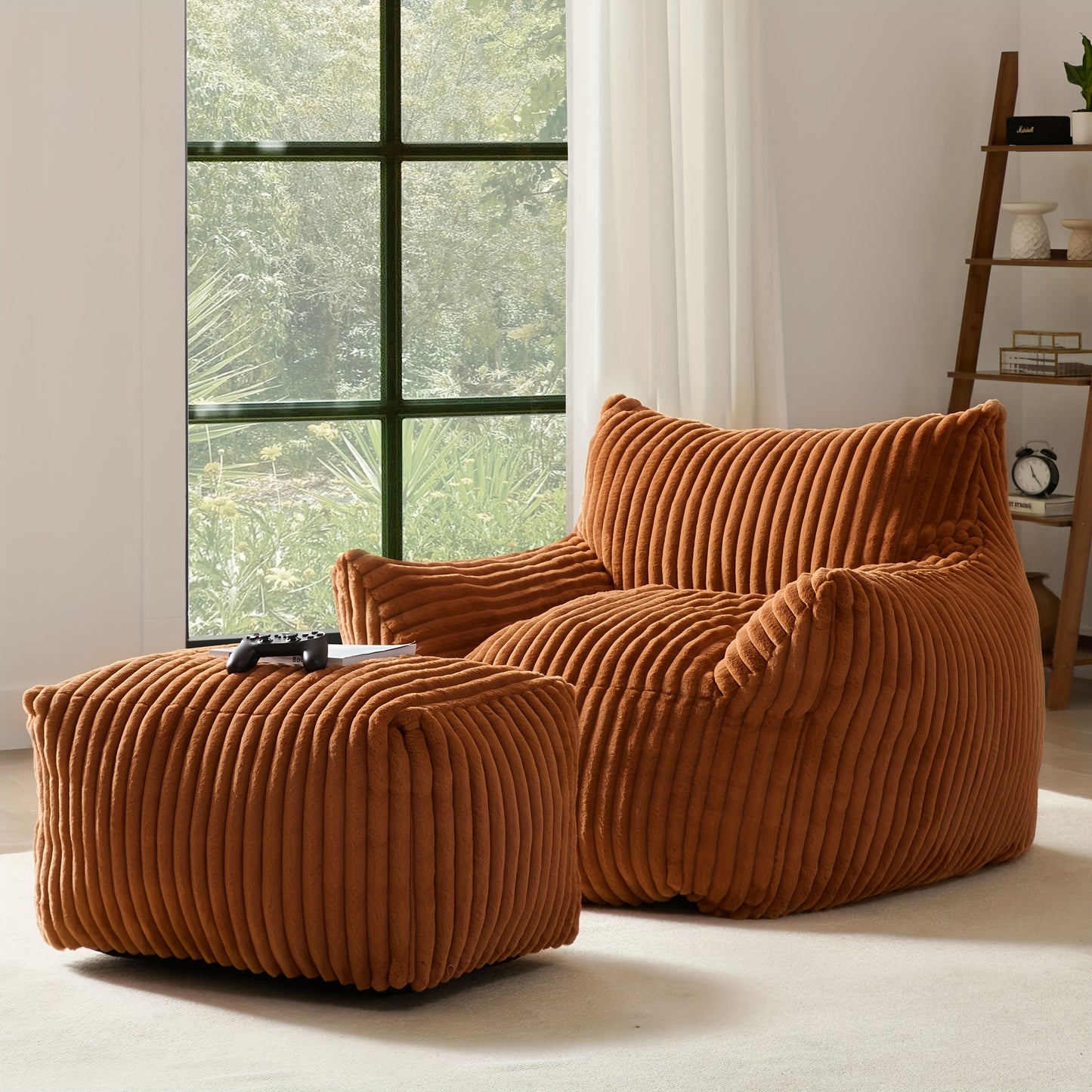 Living&Giving Oversize Bean Bag Chair, Modern Comfy Corduroy Fabric Fireside Chair Lazy Floor Sofa Armless Lounge Chair, Comfy Upholstered Bean Bag Chair Single Sofa For Outdoors Living Room Backyard