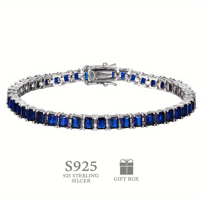 5.2g 1pc 925 Silver Bracelet, Synthetic Blue Jewel Bracelet Beautiful Valentiner Day Gift, Birthday Gift or Christmas Gift, Gorgeous Luxury Style, The First Choice for Gifts
