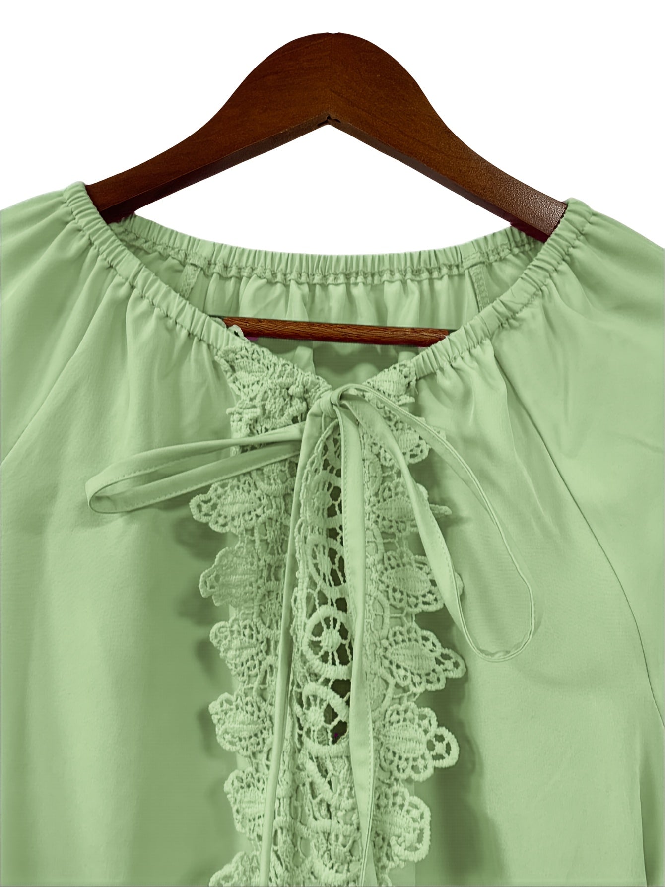 Women's Spring-Summer New Solid Color Contrast Lace Shirt Top