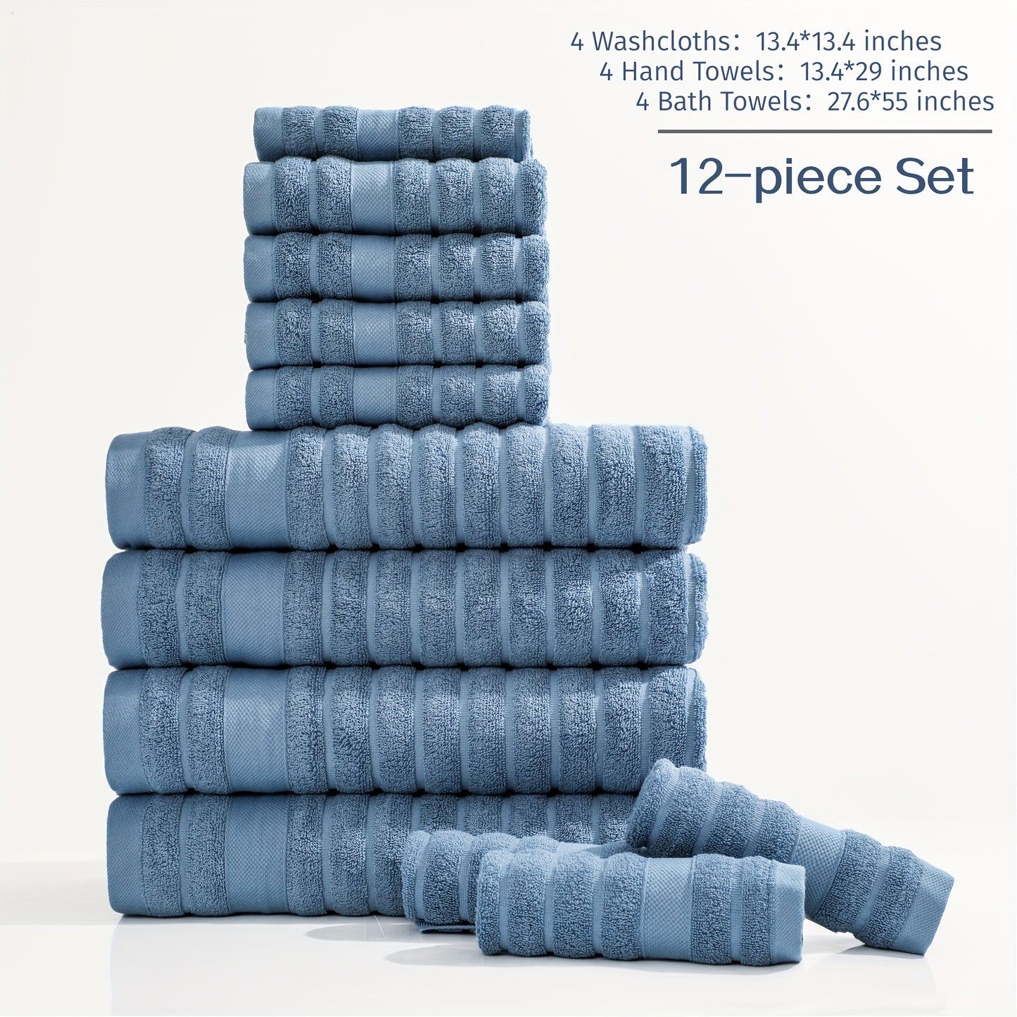 12pcs Cotton Towels Set, 4 Washcloths + 4 Hand Towels + 4 Bath Towels, Bath Line Sets, Festive Bathroom Decor And Gift, Travel Essential ItemsStripe, 400GSM, Quick-drying, Soft And Comfortable, Bathroom Accessories, Towel For