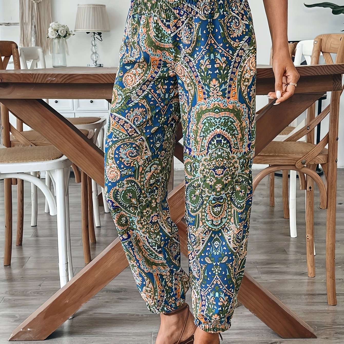 [Vibrant Print] Women's Elegant Paisley Print Harem Pants | High-Waisted, Loose Fit | Polyester Blend | Machine Washable | Casual Wear | All-Season | Elegant