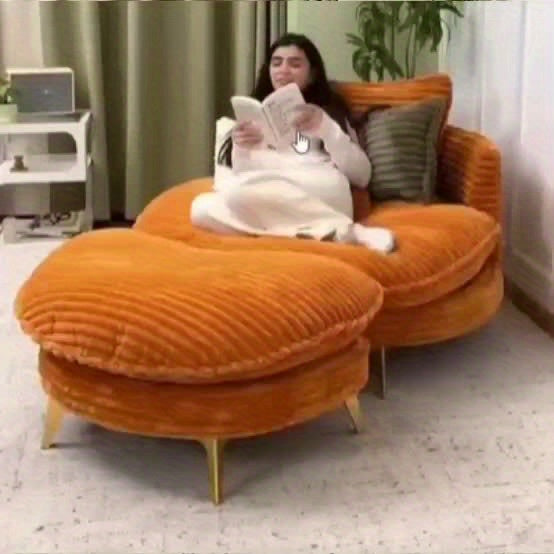 Big Lazy Sofa with Footstool, Corduroy Single Sofa Chair with 3 pillows and 1 Footstool, Big Sofa Chair for Apartment Office Living Room Studio -Beige, 65'' L