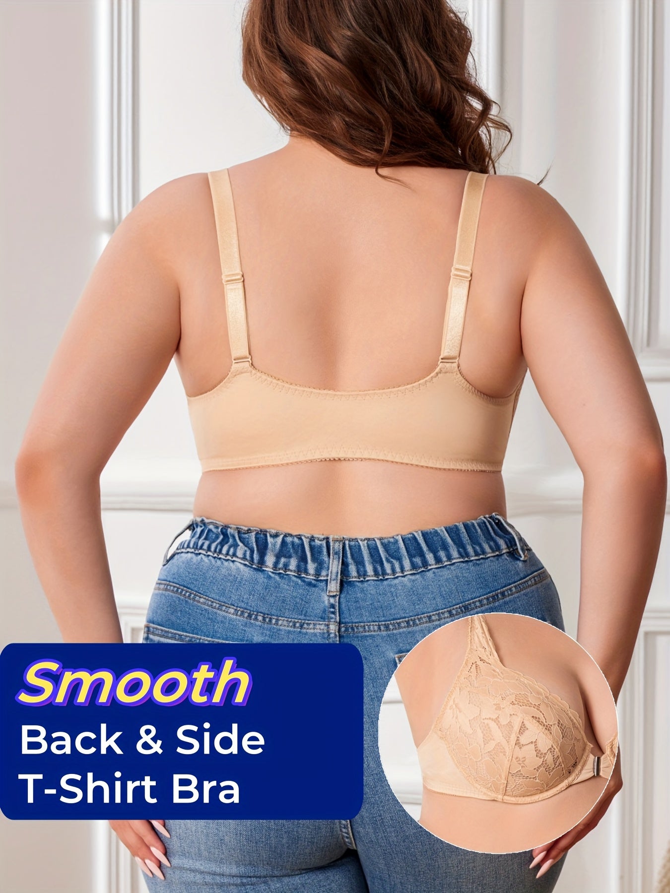 3pcs Women'S Front-Buckle Full Coverage Bras with Contrast Lace Trim - Non-Padded Breathable Underwire, Seamless Comfort Fit, Golden/Turquoise/Black Color Options, Medium Support for Curvy Women, Everyday & Special Occasion B