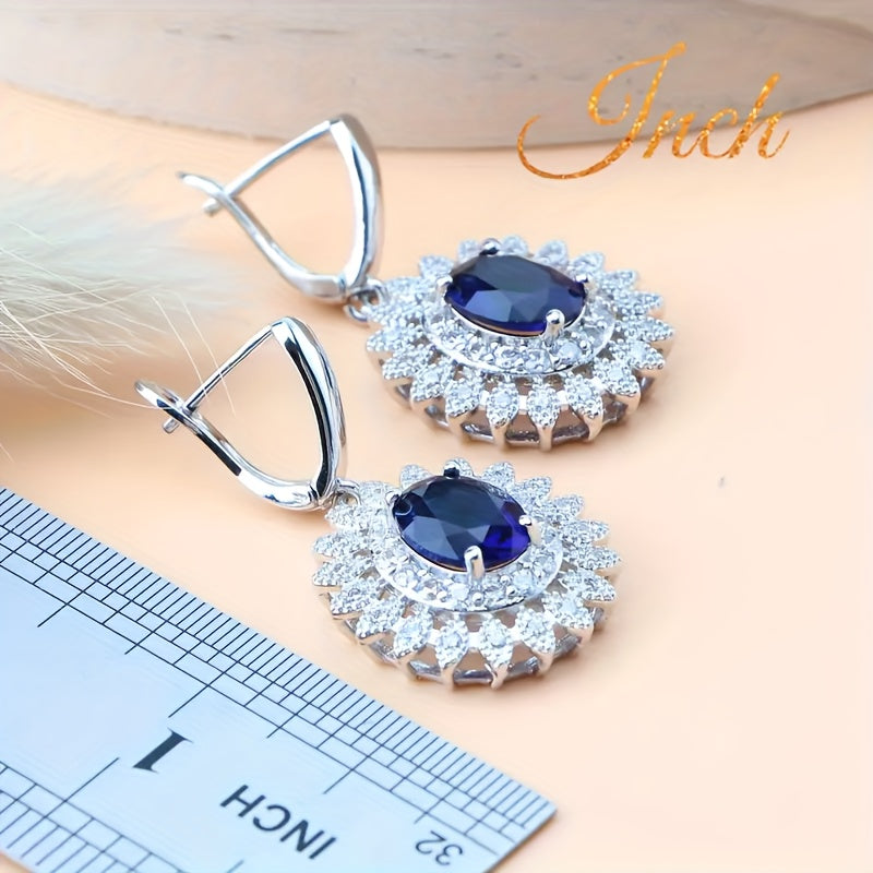 5pcs Luxury Synthetic Synthetic Zircon Jewelry Set for Teenager, Blue Stones, Includes Necklace, Bracelet, Earrings, Ring, Weddings, Banquets, Valentine'S Day Gift, All Seasons Wear, Elegant Accessories|Floral Theme|Best f