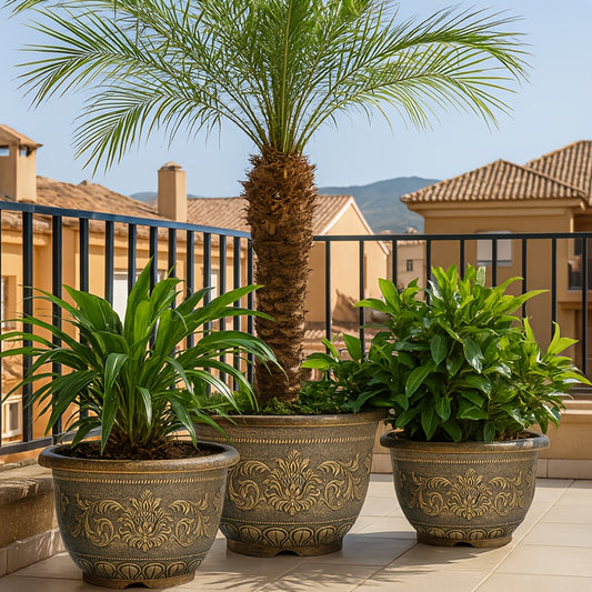 2pcs 17" Heavy-Duty Bronze-Style Resin Planters, Decorative European Design, Bonsai & Succulent Planters, with Drainage Holes, for Harvest & Winter Celebrations, Versatile Gardening Supplies