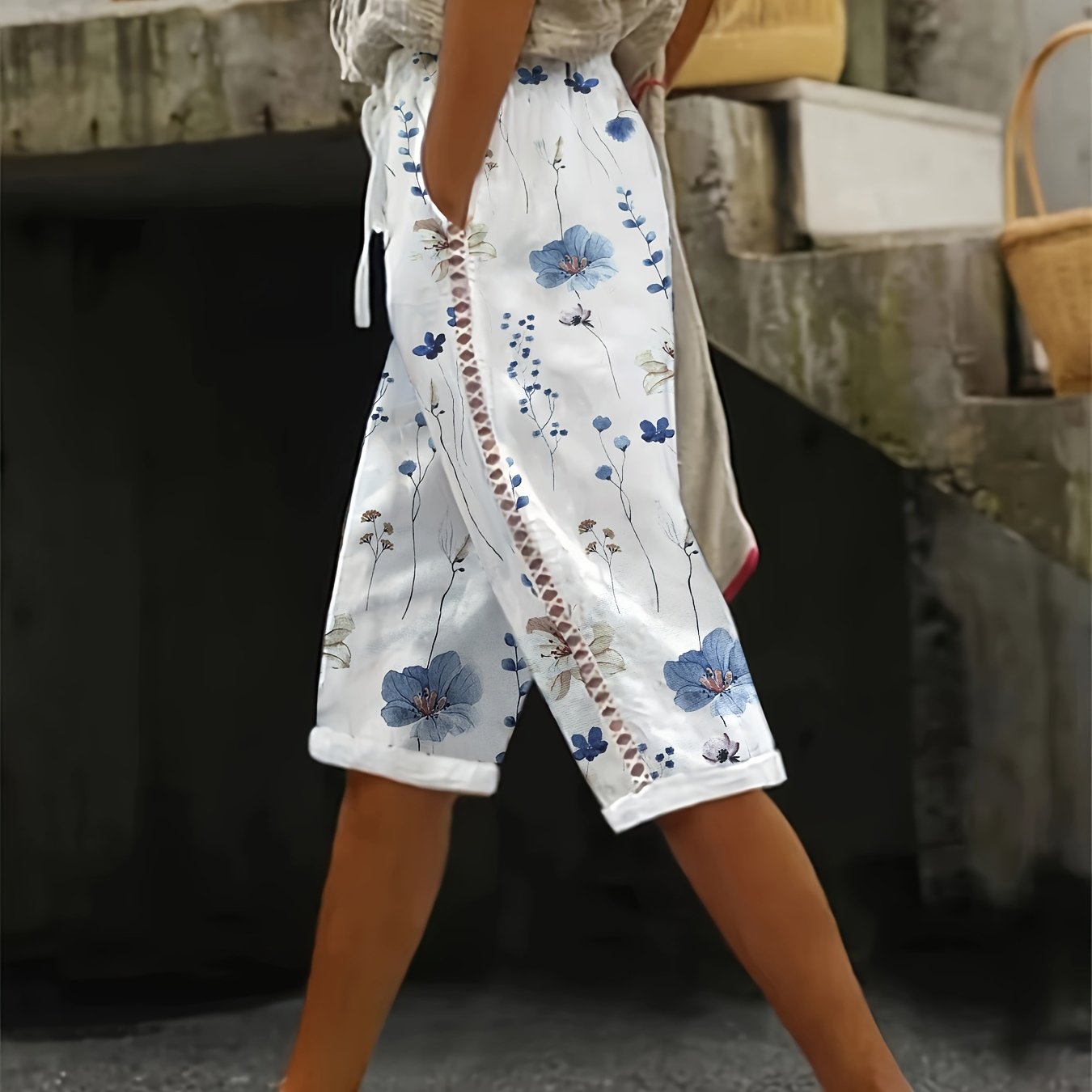 New Spring-Summer-Autumn Side Bone Splicing Women's Drawstring Waist Shorts