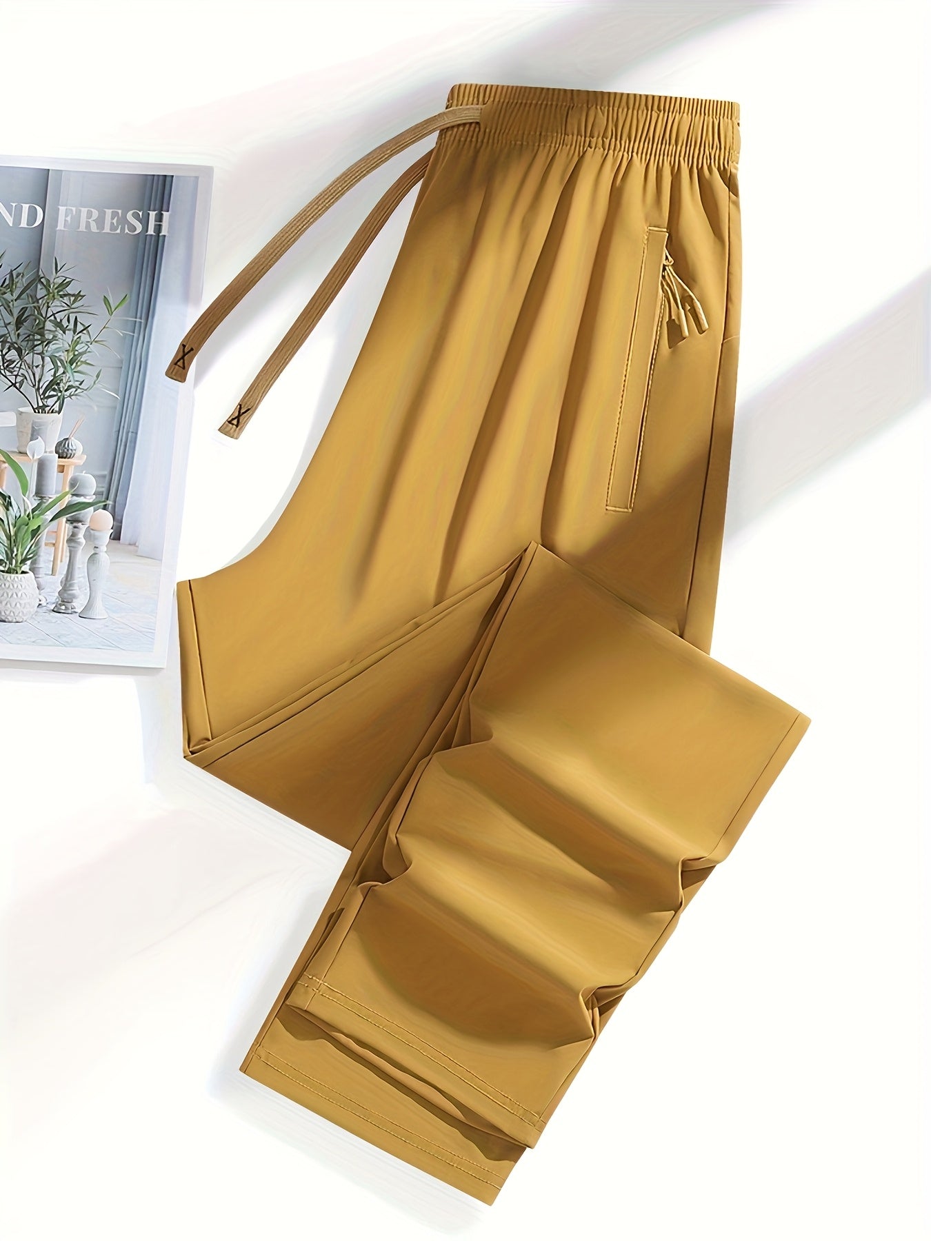 Three Pairs of Summer Women's Solid Color Long Pants with Elastic Drawstring Waist, Hidden Zipper Pockets, Nylon-Spandex Blend for Stretchy Straight-Leg Fit, Quick-Dry Fabric, Suitable for Daily Outings, Leisure, And Workouts