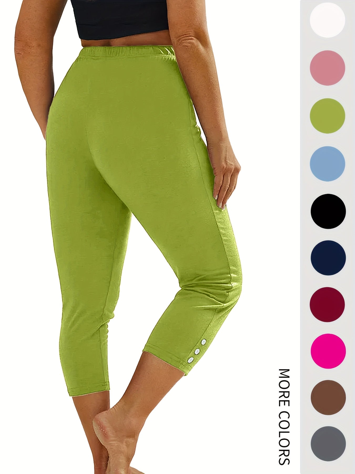 4pcs High-Waist Stretchy Sports Leggings For Women - Slim Fit, Elastic Waistband With Button Detail, Breathable Polyester & Elastane Blend, Perfect For Yoga & Casual Wear, Machine Washable
