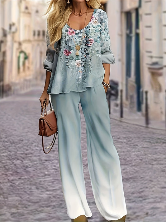 Women's Spring V-neck Printed Set