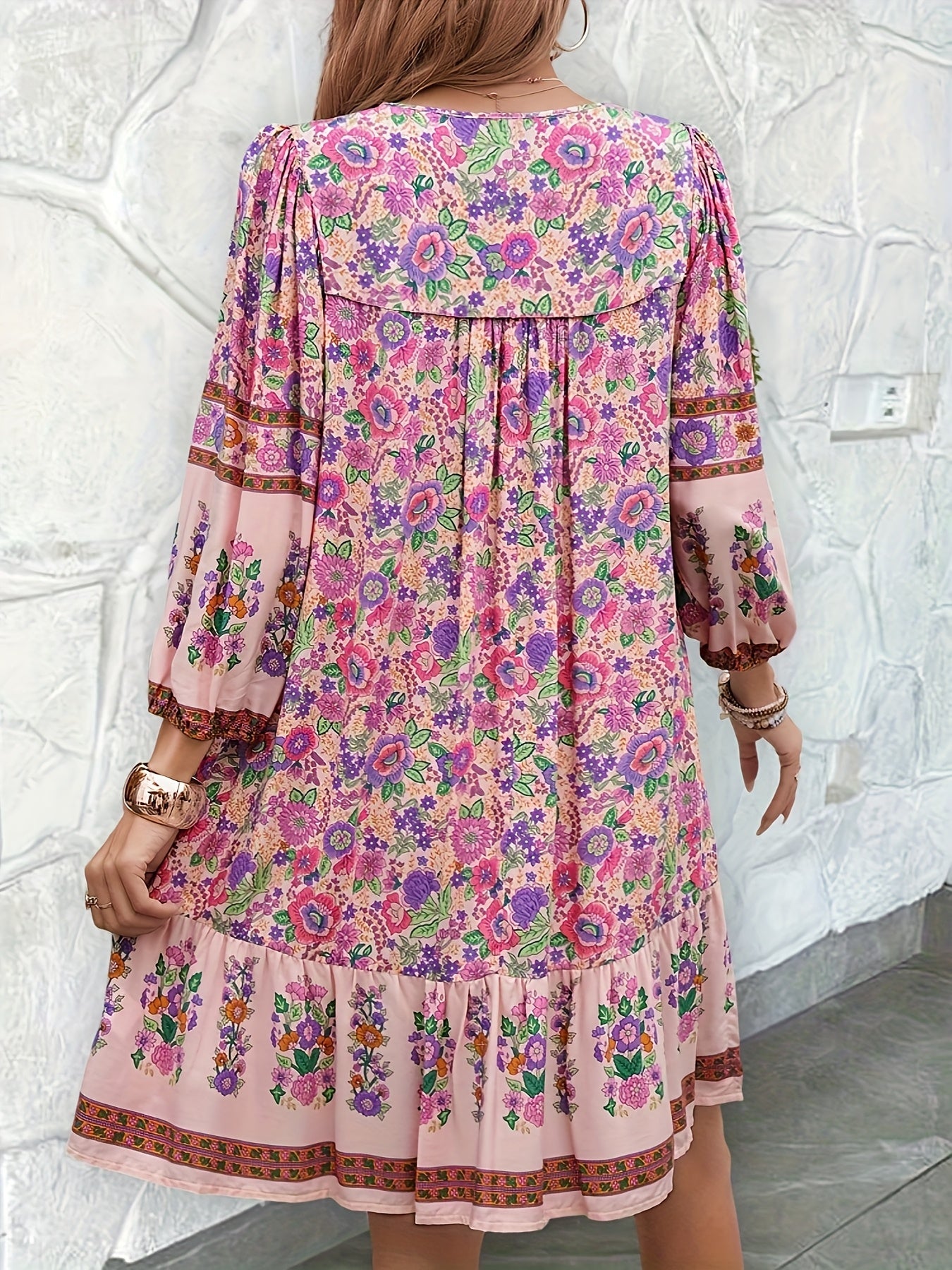 Ladies' floral print holiday stylish Su tie dress